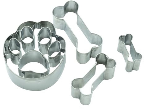 BekkiB - 4-er Set Ausstecher Pfote & Knochen - Ausstechformen aus Edelstahl für Hunde-Kekse oder Leckerlis - Keksausstecher zum Backen & Basteln - 998471
