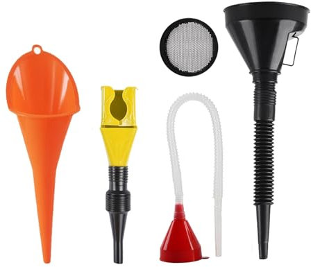 JIHXYER Juego de 4 embudos de llenado de plástico flexible en ángulo recto con manguera, aceite para coche, universal para coche, gasolina y combustible para coche