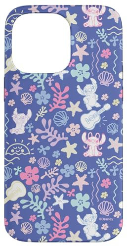 Disney Stitch & Angel Fluffy Summer Ocean Vibes Pattern Case for iPhone 14 Pro Max