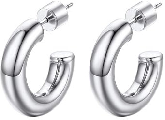 PROSTEEL Pendientes de Medio Aro Acero Inoxidable Plateado 20mm Diámetro Aros Hipoalergénicos con Cierre Tuerca a Presión 5mm ancho Modernos Minimalistas Joyas para Mujer Chica Amiga Madre