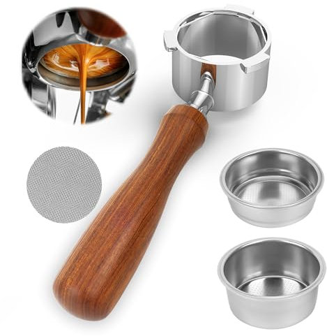 Cafetera de 51mm para DeLonghi Dedica EC680/EC685 Cafetera, Cafetera de 51mm con 2 Cestas de Filtro de Acero Inoxidable, Colador de Disco y Mango de Madera al Acido Rojo, 3 Orejas