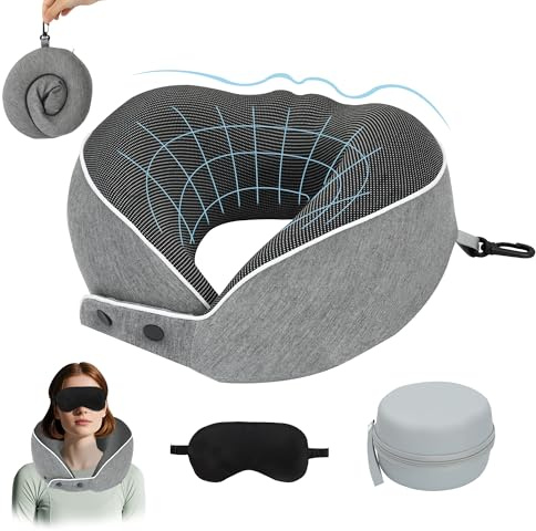 Chumix Comfy Nackenkissen Flugzeug & Auto - Einstellbares Memory Foam Reisekissen Mit 3D-Schlafmaske für 360° Stütze, Reisekissen Flugzeug für Reisen mit Flugzeug, Auto, Zug