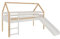 Buyqualia - Cama Infantil Estilo casita con Tobogán y Escalera - Madera Maciza - 45x195x97 cm (Blanco y Madera)