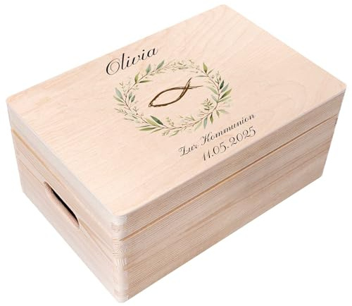 Creative Deco Personalisiert Kommunion Geschenke für Mädchen Jungen | Holzkiste | Fisch | Individuelle Geschenk Erinnerungsbox | Erstkommunion Deko