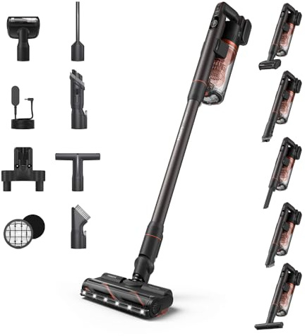PHILIPS Akku-Staubsauger SpeedPro Max 7000 Serie, Rot, 80 Min Laufzeit | Kabellos, Anti-Haar-Verwicklung in Hauptdüse, 4 LED-Aufsätze, Easy-Clean, Tierhaardüse, TFT-Display (XC7065/01)
