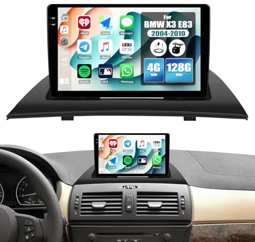 4+128G Android 15 Autoradio für BMW X3 E83 2004-2010, 9 Incell Touchscreen-Radio mit Wireless CarPlay Android Auto Bluetooth 5.0 GPS WiFi FM/RDS 32EQ+ AHD Rückfahrkamera