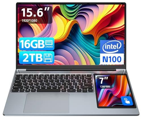 Laptop touch screen da 15,6 pollici IPS+7 pollici, laptop dual screen da 12 Gen N100, 32 G RAM, SSD da 2 TB, sottile notebook Office con tastiera retroilluminata, sensore di impronte digitali e stile