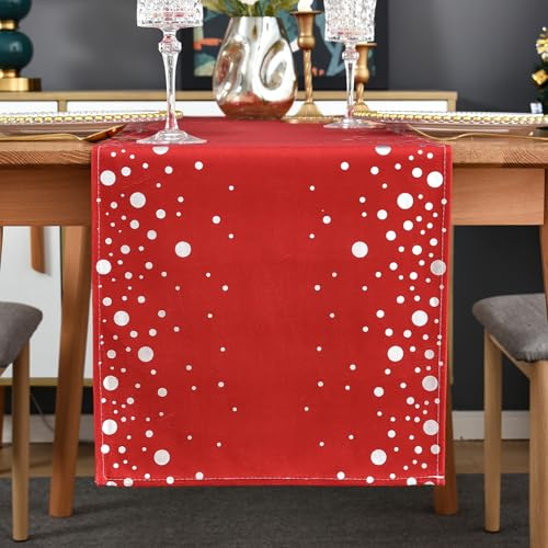 Tischläufer Rot Weihnachts Modern 33 x 140 Tisch Läufer Silber Punkten Geburtstag Hochzeit Tischdecke Weihnachten Weinrot Bordeaux Tischband für Geburtstag Party Urlaub Winter