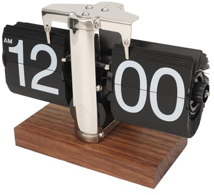 ACAGALA Digital Flip Down Clock Retro Automatisch Drehen Batteriebetriebene Mechanische Uhr für Hauszimmer Bürodekoration (Edelstahl schwarz)