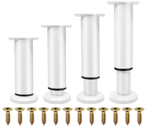 XHMAXE Adjustable Furniture Legs 4 Pack 25-42 cm White Metal | Heavy-Duty Replacement Legs with Screws for Sagging Bed Frames, Sofas, Chairs, Tables and Cabinets