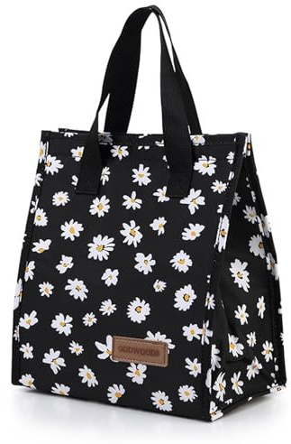 MLPKOI Bolsa Termica Porta Alimentos, Grande Reutilizable a Prueba de Fugas Lunch Bag Nevera Portátil con Aislamiento para Trabajo, Escuela, Viajes, Salidas (Margarita Negra)