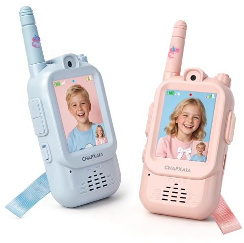 Kids Video Walkie Talkies, Rechargeable Walkie Talkies Kids Toy Age 3 4 5 6 7 8 Years Old Girls Gifts Boys Toys Age 3-12, Outdoor Intercom Toys for Boys Girls Birthday Presents Xmas Gifts Blue Pink