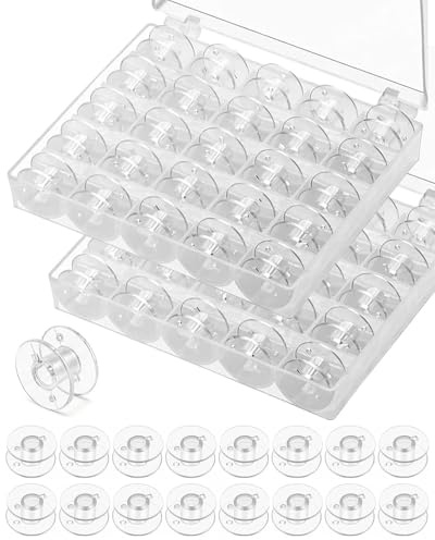 CULEB 50 Pcs Canillas Maquina Coser,Costura Accesorios,Bobinas de Plástico Universales con 2 Caja de Almacenamiento,para Máquinas de Coser Estándar/de Bobina