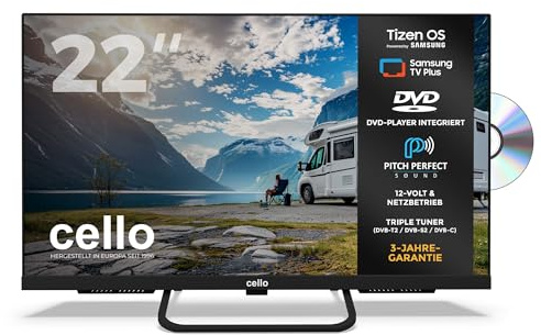 Cello Ctrav-22TZF 22 Tizen OS Smart LED 12V Traveller TV/DVD, Samsung, Pitch Perfect Speakers, Netflix, Prime Video, Bluetooth, HDMI, USB, UK Made, Motorhomes, 2026
