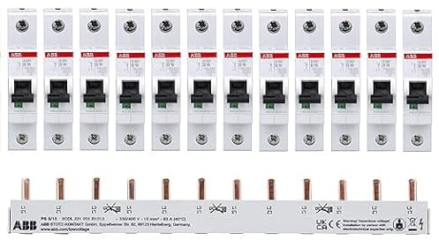 ABB Leitungsschutzschalter Set, 12 Stück mit Phasenschiene, 16A, 3-polig, DIN-Schiene Montage