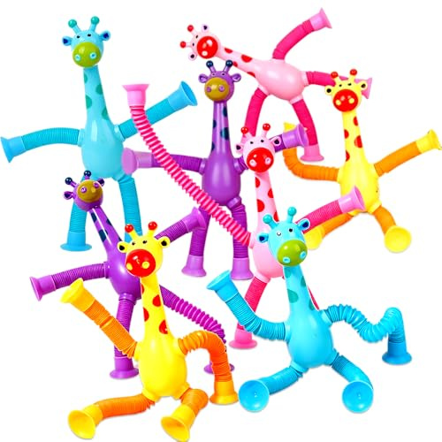 HAJXXMM Telescopic Suction Cup Giraffe Toys, Giraffe Decompress Educational Sensory Toys Fidget for Kids, Creative Suction Cup Fidget for Boys Girls Birthday Gifts Party Bags Fillers Ages 3+ (8 Pcs)