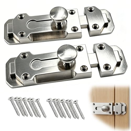 2PCS 4 Inch Brushed Silver Polished Chrome Door Bolt Lock for Internal Doors