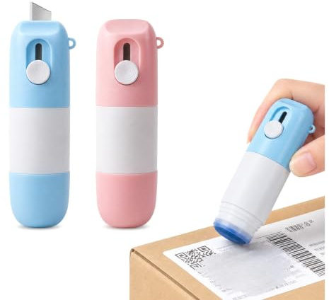 FeiatPogra 2 PCS 2-in-1 Thermal Paper Eraser & Cutter, Privacy Wipe Pen with 10ml Correction Fluid, Portable Data Protector for Shipping Labels, Bills, Receipts (Blue & Pink)