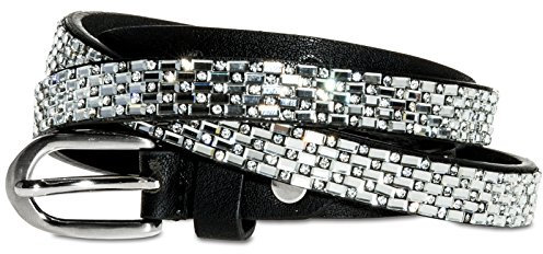 Caspar GU298 schmaler eleganter Glitzer Strass Gürtel/Hüftgürtel/Taillengürtel, Gürtelgröße:90 [für Körperumfang 89-93 cm], Farbe:schwarz
