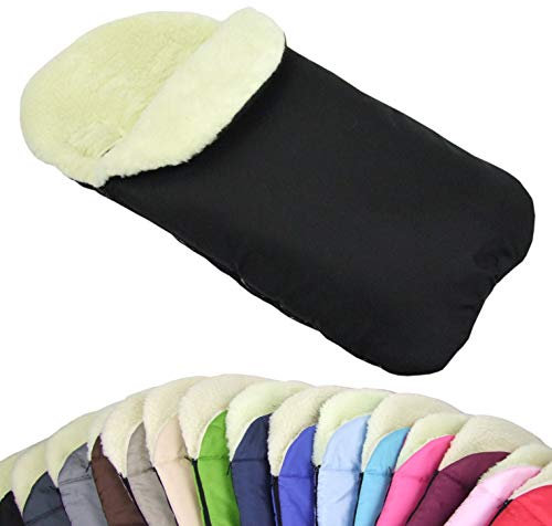 Rawstyle UNIVERSAL Winterfußsack für Babyschale LAMMWOLLE & FLEECE z.B: Maxi-Cosi, Römer etc. *8 FARBEN* Wintersack Fußsack Wolle NEU (Wolle Schwarz)
