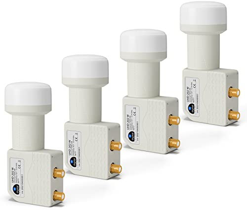 HB-DIGITAL 4X Twin LNB LNC 2 Teilnehmer Direkt (Vier Stück) Full HD TV 3D 4K Weiß Weiss White ■ Kontakte vergoldet ■ Wetterschutz (ausziehbar)