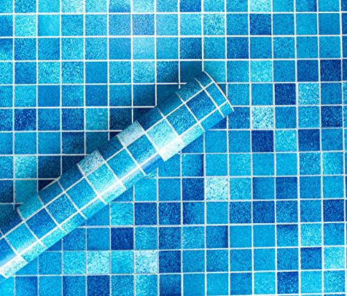 5 m Bleu mosaïque à carreaux Dos adhésif Plastique Fablon Rouleau de cuisine de salle de bain Autocollant PVC carrelage