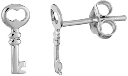 Silverly Sterling Silver Small Antique Key Stud Earrings for Women - Hypoallergenic 925 Silver Studs With Butterfly Back - Valentine's Day Jewellery - Romantic Birthday Gift for Girlfriend