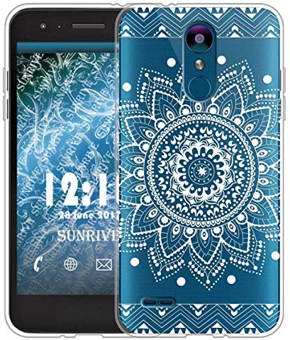 Sunrive Funda para LG K9, Silicona Slim Fit Gel Transparente Carcasa Case Bumper de Impactos y Anti-Arañazos Espalda Cover(TPU Flor Blanco)