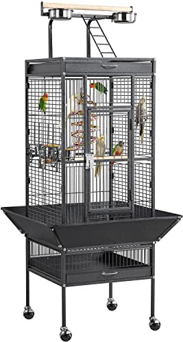 Yaheetech Jaula para Pájaros Jaulas Grandes para Canarios Loros Jaula Metal Grande 64 x 64 x 157 cm Negro