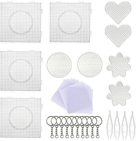 Allazone Bügelperlen Stiftplatten Platten Bügelperlen 5 mm 10 Stück Bügelperlen Steckplatten mit 6 Stück weißen Perlen Pinzette, 10 Stück Bügelpapier für Kinder Bastelbedarf