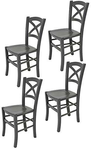 Tommychairs - 4er Set Stühle Cross für Küche und Esszimmer, robuste Struktur aus lackiertem Buchenholz im Farbton Dunkelgrau und Sitzfläche aus lackiertem Holz in der Farbe Dunkelgrau