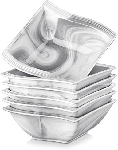 MALACASA Bowls Set of 6, 450ML 5.3 Cereal Bowl Salad Bowl Soup Bowl Noodle Bowl Dessert Bowls Porcelain Rice Bowl Small Breakfast Bowls, Marble Grey, Series Flora
