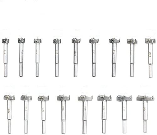Forstnerbohrer-Set, 17-teilig, 15–40 mm, Wolfram, Hochgeschwindigkeitsstahl, Flachbohrer, Hartmetall-Bohrer-Set für Holzbearbeitung, Lochscharnier, Bohrung, Senkbohrung (17 Stück)