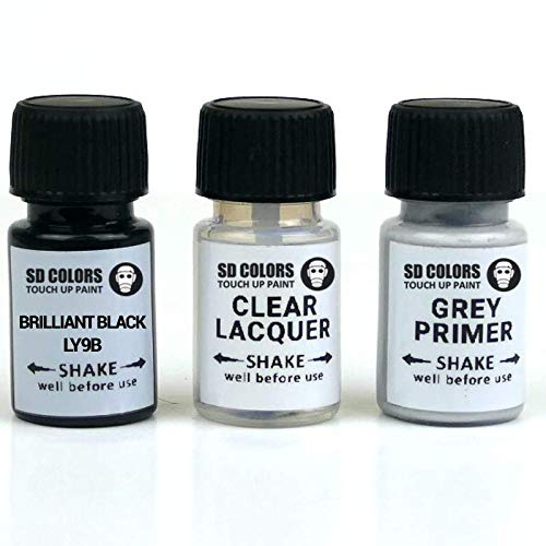 SD COLORS Brilliant Black LY9B L041 A1 Ausbesserungslack, 15 ML, Reparatur-Pinsel, Farbcode LY9B L041 A1 Brilliant Black (Farbe+Grundierung+Lack)