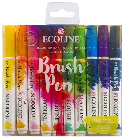 Ecoline Brush Pen-Set mit 10 flüssigen Aquarellstiften – Illustratorfarbtöne | Mischbare Pinselstifte für Handlettering, Zeichnen und Basteln