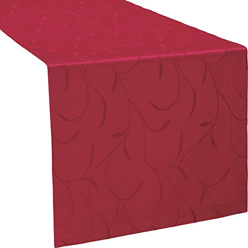 Erwin Müller Tischwäsche, Tischläufer Uni, Remscheid Rubin Größe 40x130 cm - hochwertige Qualität mit Fleckschutz ausgerüstet und Kuvertsaum, Rankenmuster (weitere Farben, Größen)