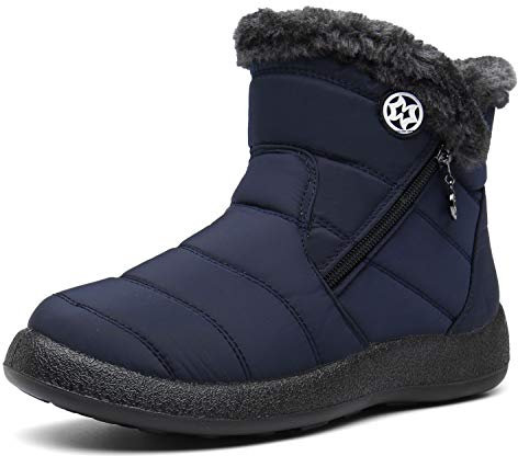 Hsyooes Stivali Donna Invernali Stivaletti Moda Stivali da Neve Foderato Caldo Scarpe da Inverno Impermeabili EU39 Blu A