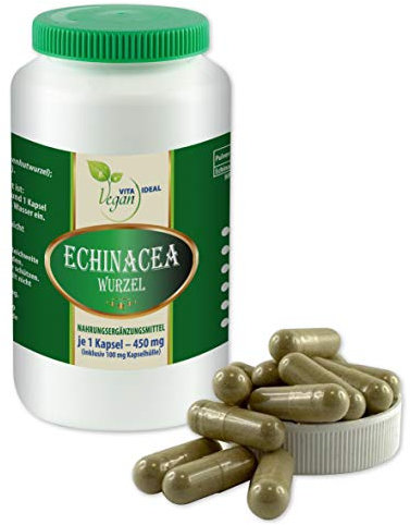 VITAIDEAL VEGAN® Echinacea Wurzel (Purpursonnenhutwurzel) 180 pflanzliche Kapseln je 450mg, rein natürlich ohne Zusatzstoffe