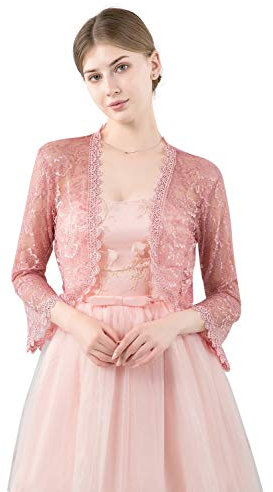 Central Chic Boléro ouvert sur le devant en dentelle pour femmes - Pour mariage, demoiselles d'honneur, robes de soirée S-M, vieux rose, taille unique