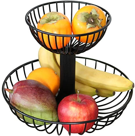 bremermann Obst Etagere, Obstschale, Drahtkorb rund, Ø ca. 18 und 30 cm, schwarz matt
