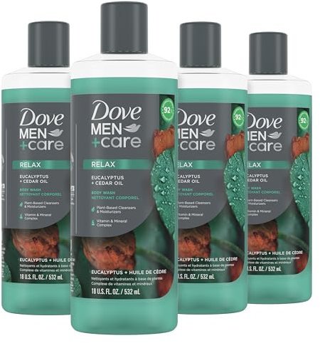 Dove Men+Care - Gel Douche Rafraîchissant - Parfum Bois de Cèdre d'Eucalyptus - Gel Douche Homme - 530 ml - Lot de 4