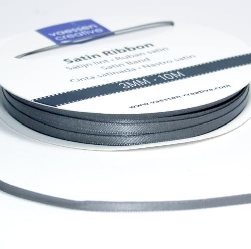Vaessen Creative Satinband, Stahl, 3 mm x 10 m Doppelsatinband, Schleifenband, Dekoband, Geschenkband, Stoffband für Hochzeit, Taufe und Geburtstagsgeschenke