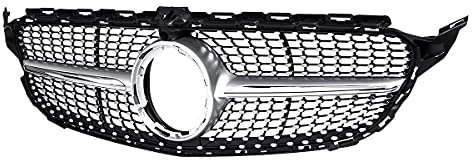 TOOWGM 2019 Diamond W205 Grill Auto Frontstoßstange Grill mit Kamera für Mercedes Für Benz C-Klasse W205 C300 C250 C43 Für AMG 2019 (Silber)