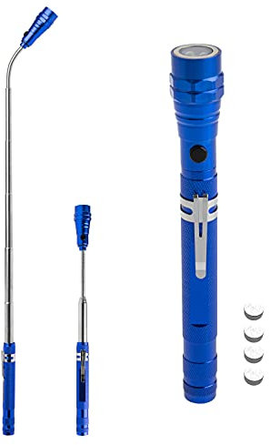 Linterna LED Telescópica Flexible con Imán, Cuello de Cisne, Metal Macizo, Incluye pilas de botón LR44, Extensible hasta 57 cm, fuerza de tracción magnética 3,2 kg