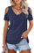 Beluring Damen Oberteile Offene Schulter T-Shirts Sexy Sommer Kurzarm V-Ausschnitt Shirts Bluse Navy Blau XL