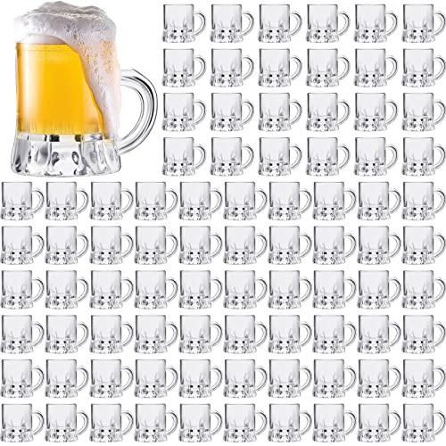 Meanplan Mini-Bierkrüge, Schnapsgläser-Set, 28 ml, kleiner, transparenter Stein mit Griffen, Mini-Probierbecher, Whiskybecher für Biertrinken, Festival, Geburtstag, Grill, Bar, Party, 100 Stück
