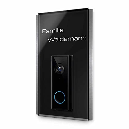 Edles Namensschild für Eufy Video Doorbell 2K mit Akku o. Kabelgebunden - personalisiertes Türschild aus Edelstahl & Acrylglas | Videotürklingel Funk Video Klingel - Funkklingel Zubehör