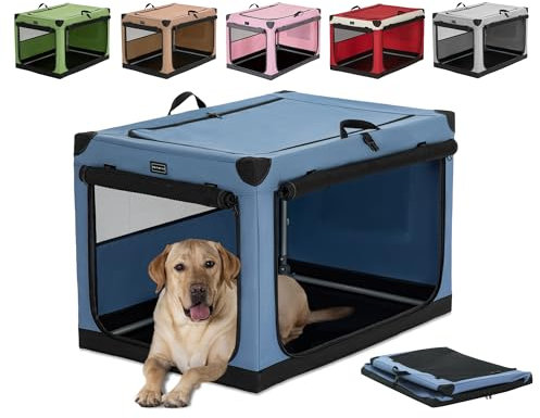 Petsfit Hundebox faltbar, Hundebox für zuhause Verstellbarer Stoffbezug mit Spiraleisenrohr, Hundebox Stoff Große Hunde mit 3 Tür-Design, Einfach zu Transportieren, Leicht zu Verstauen, L, Blau