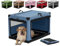 Petsfit Hundebox faltbar, Hundebox für zuhause Verstellbarer Stoffbezug mit Spiraleisenrohr, Hundebox Stoff Große Hunde mit 3 Tür-Design, Einfach zu Transportieren, Leicht zu Verstauen, L, Blau