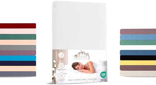 Livessa Spannbettlaken 90x200cm aus Baumwolle Single-Jersey Stoff 140 g/m², Spannbetttuch/Bettlaken, Oeko-TEX Zertifiziert (M24M05FF9), passt auch für 90x190 cm Matratzen
